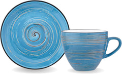 Wilmax 6-teiliges Tassen & Untertassen Set 75 ml blau WL-669633/AB6