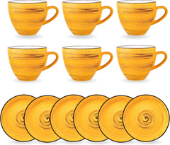 Wilmax Kaffeetassen & Untertassen Set, 6er-Set, 110 ml Porzellan, WL-669434/AB6