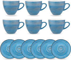 Wilmax 6-teiliges Tassen & Untertassen Set 75 ml blau WL-669633/AB6