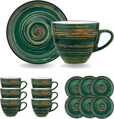 Wilmax Tassen-Set mit Untertassen, 6-teilig, grün – WL-669536/AB6