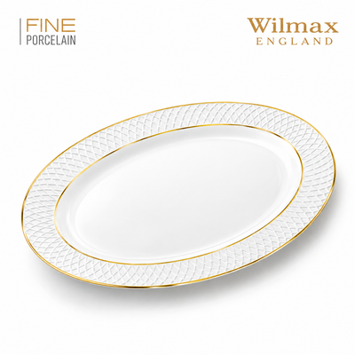 Wilmax Ovale Servierplatte 20 × 14 cm Weiß mit Goldlinien aus Porzellan