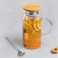 Wilmax England Glaskrug mit Bambusdeckel, 1500 ml, WL-888208/A