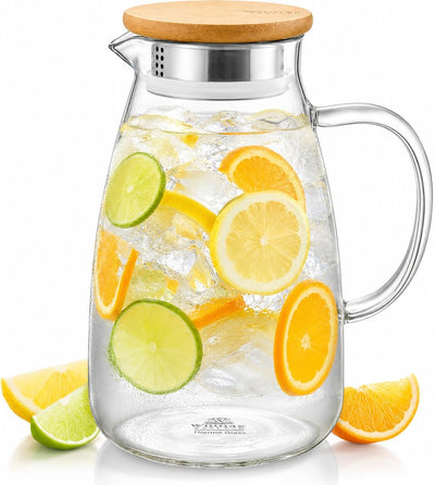 Wilmax Krug 1900 ml mit Bambusdeckel Transparent aus Thermoglas