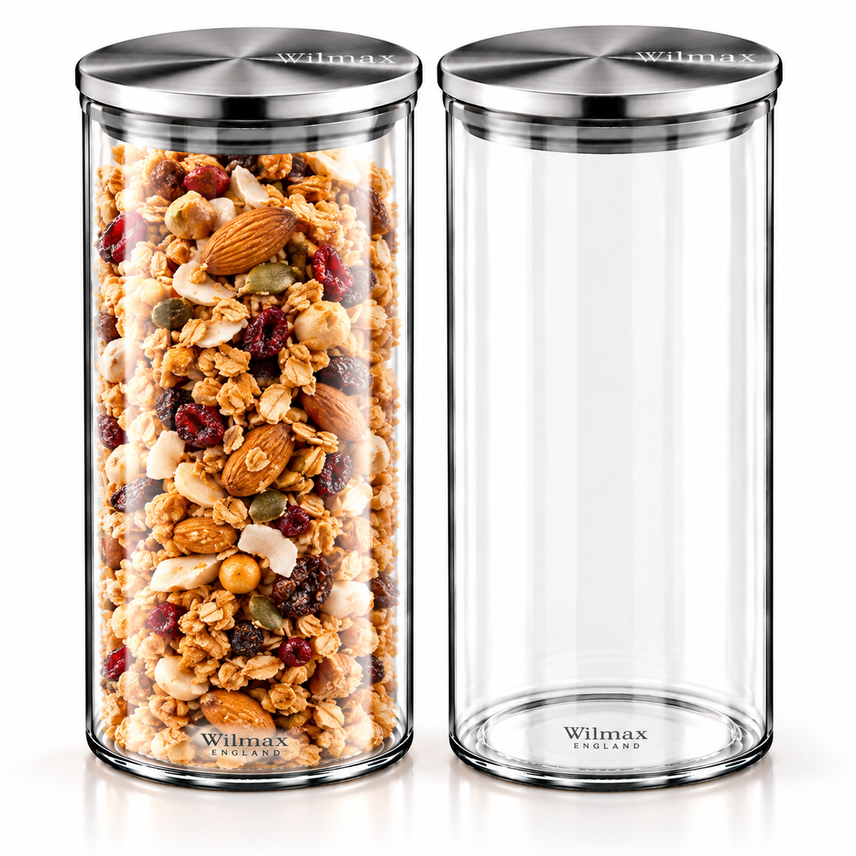 Wilmax Vorratsglas 2000 ml mit Edelstahldeckel 2er-Set Transparent