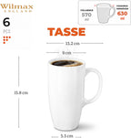 Wilmax Becher 630 ml 6er-Set Weiß aus Porzellan