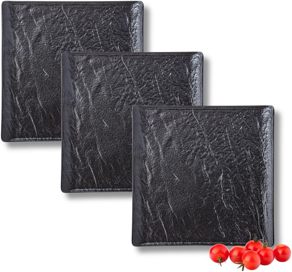 Wilmax Quadratische Servierplatte 21,5 × 21,5 cm 3er-Set Schwarz aus Porzellan