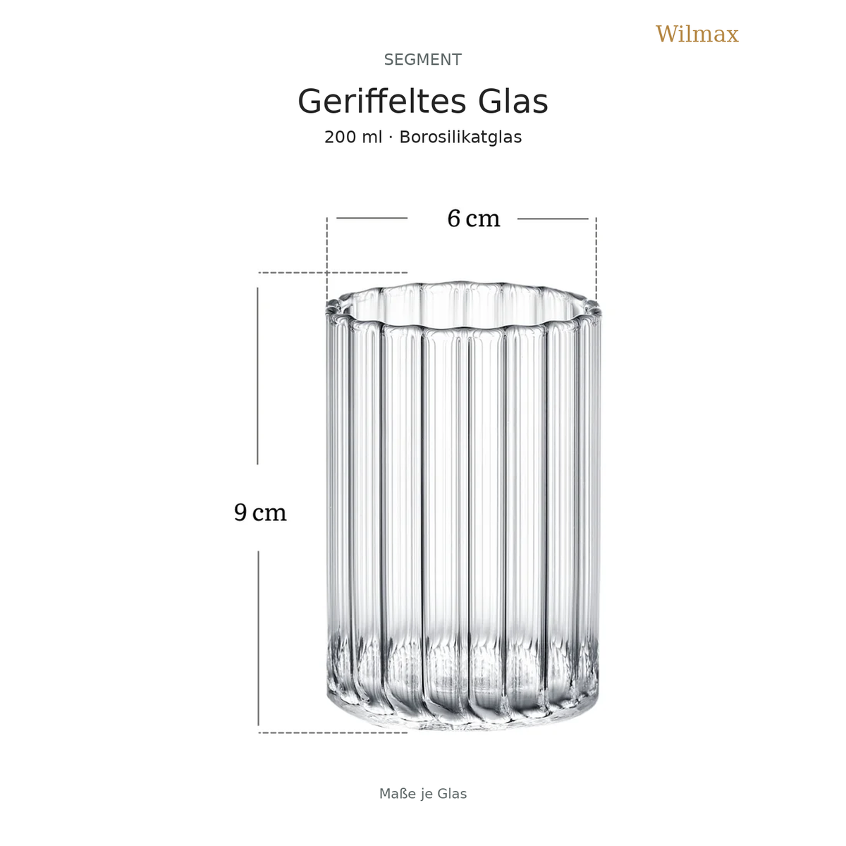 Wilmax Geriffeltes Glas 200 ml 6er-Set Transparent aus Borosilikatglas