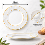 Wilmax Brotteller 15 cm 6er-Set Weiß mit Goldrand aus Porzellan