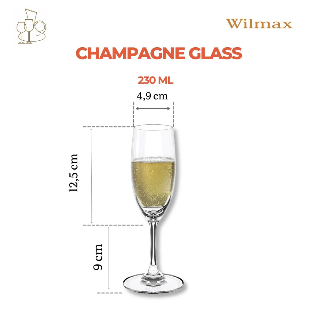 Wilmax Champagnerflöte 230 ml 6er-Set Transparent aus Wilmax Crystalline-Serie