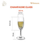 Wilmax Champagnerflöte 230 ml 6er-Set Transparent aus Wilmax Crystalline-Serie
