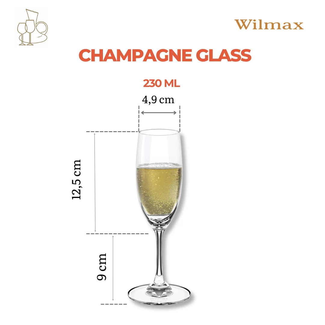 Wilmax Champagnerflöte 230 ml 6er-Set Transparent aus Wilmax Crystalline-Serie