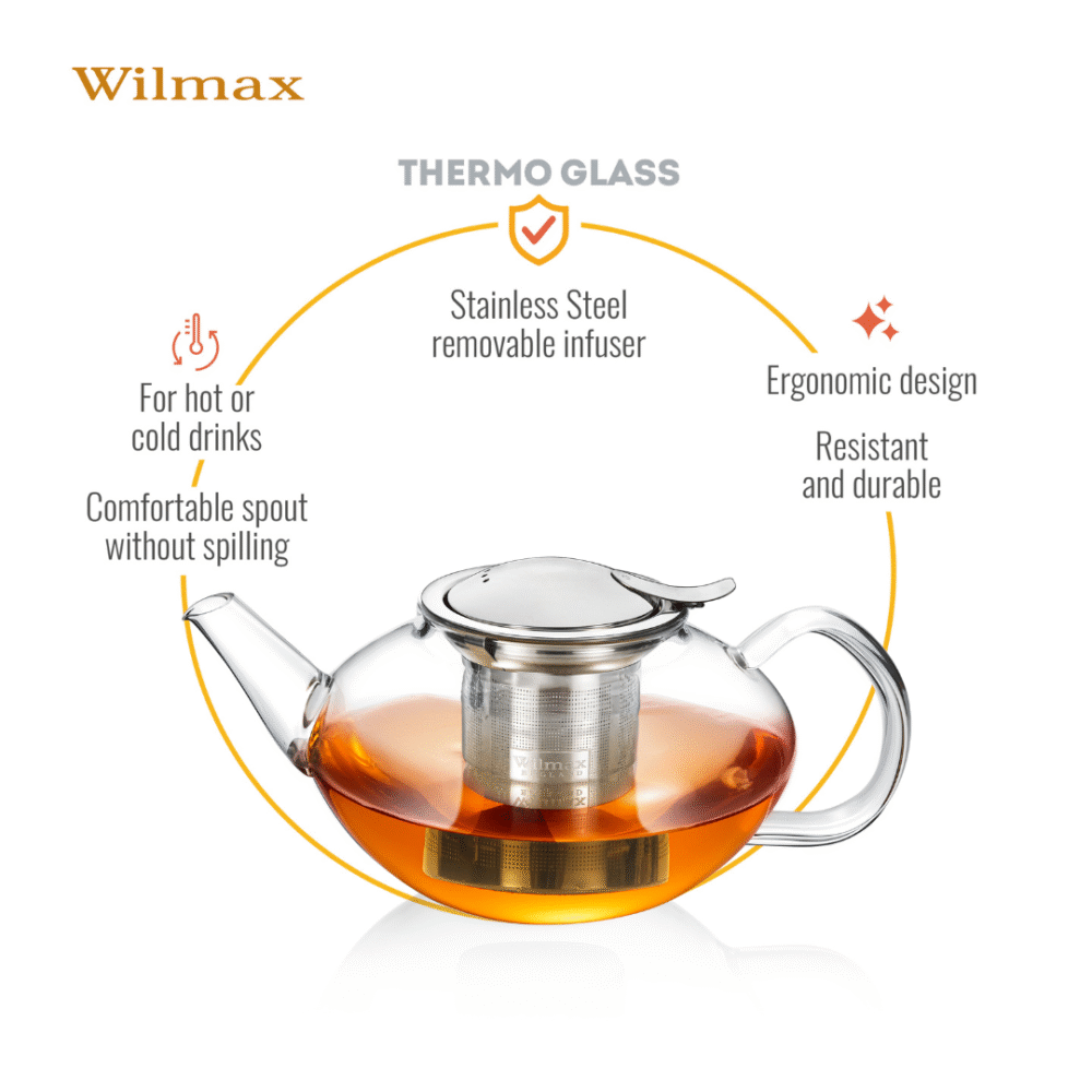 Wilmax Teekanne 1550 ml Thermoglas Edelstahlfilter WL-888806/A