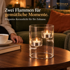 Wilmax Teelichthalter für 2 Teelichter 12 cm Transparent aus Glas