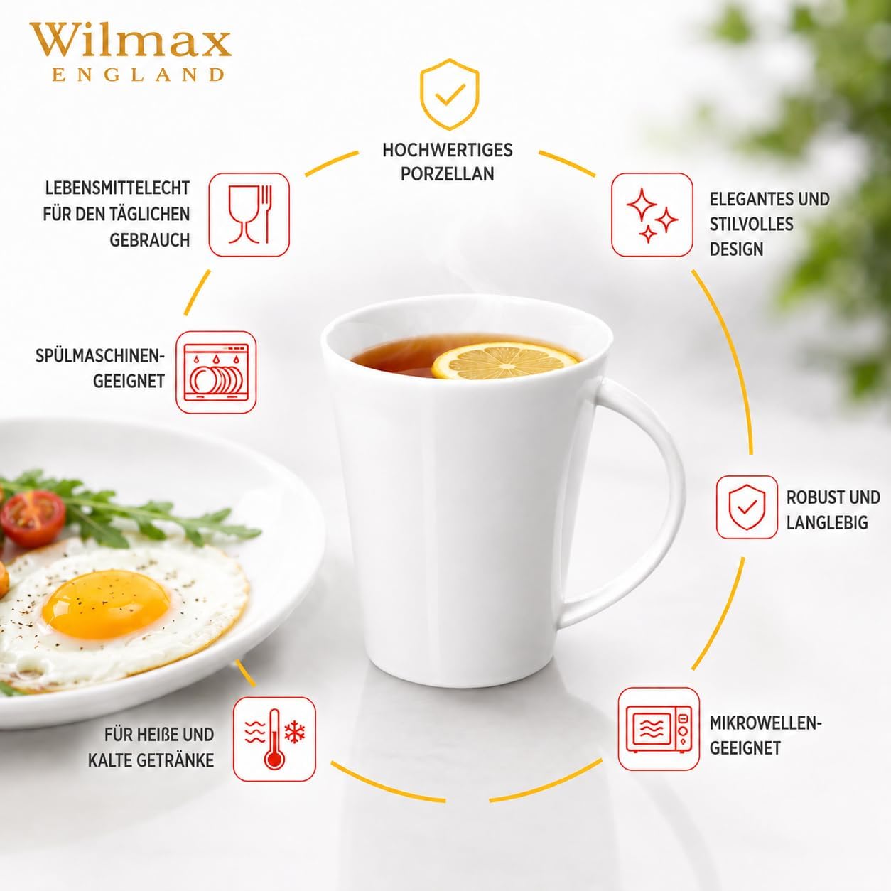 Wilmax Tasse 380 ml 6er-Set Weiß aus Porzellan