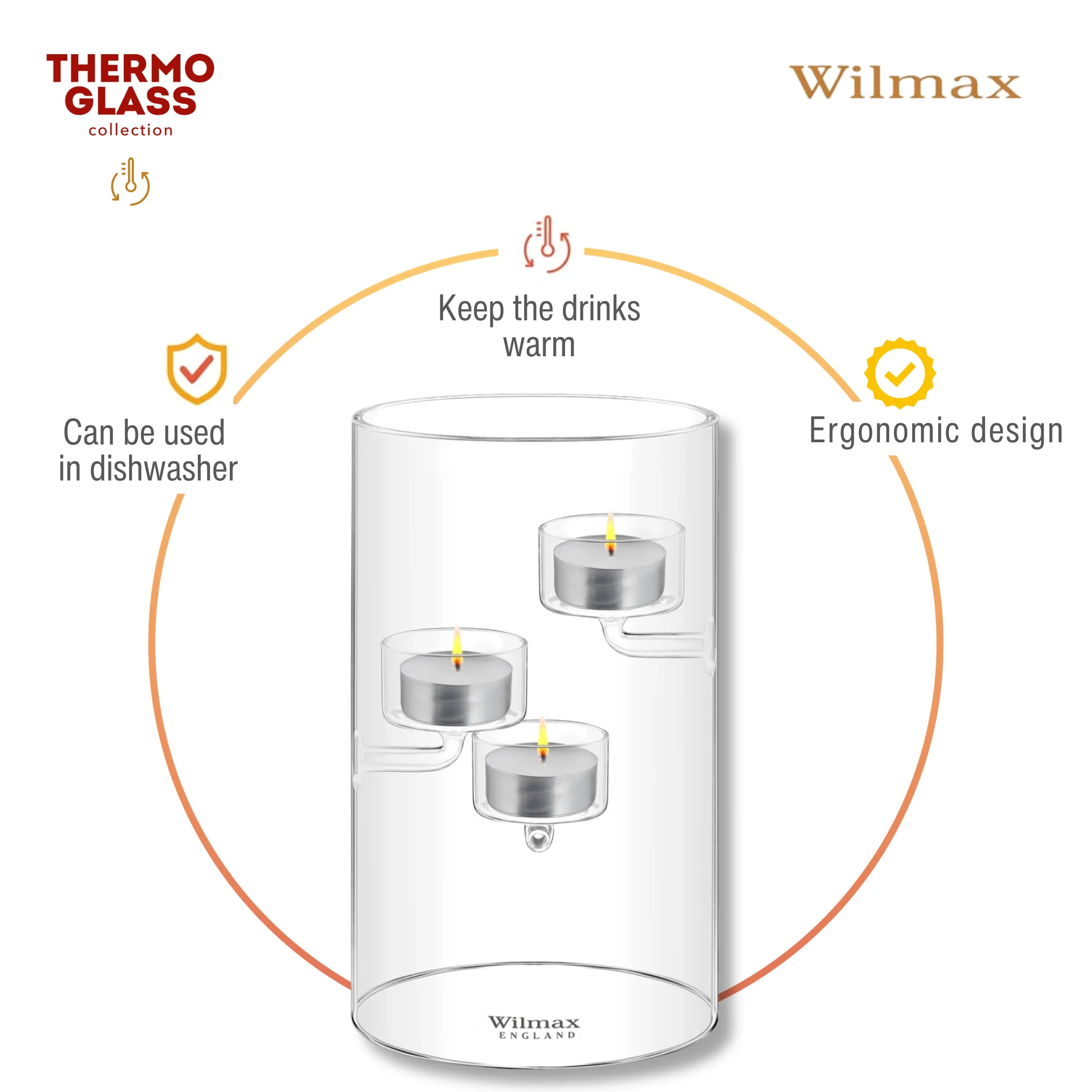 Wilmax Teelichthalter für 3 Teelichter 20 cm Transparent aus Glas