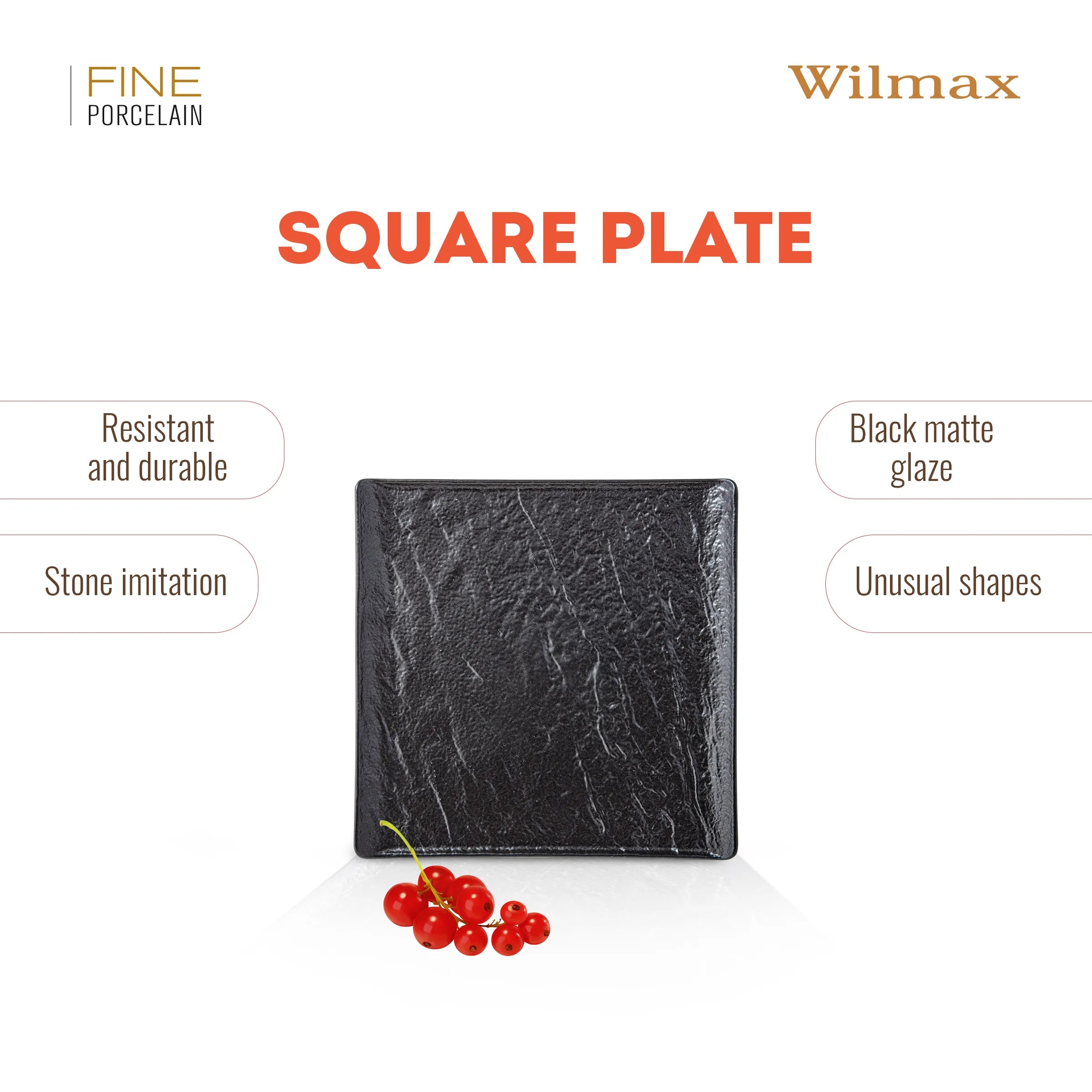 Wilmax Quadratische Servierplatte 13 × 13 cm Schwarz aus Porzellan