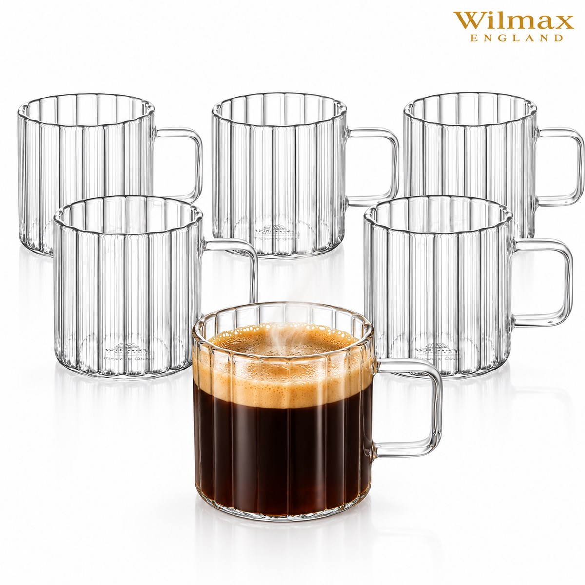 Wilmax Hitzebeständiger Glasbecher mit Henkel 150 ml 6er-Set aus Glas