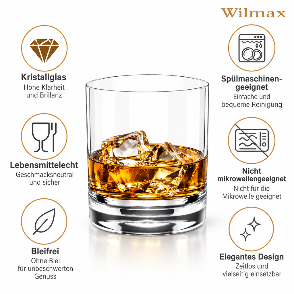 Wilmax Whiskyglas 300 ml 6er-Set Transparent aus Wilmax Crystalline-Serie