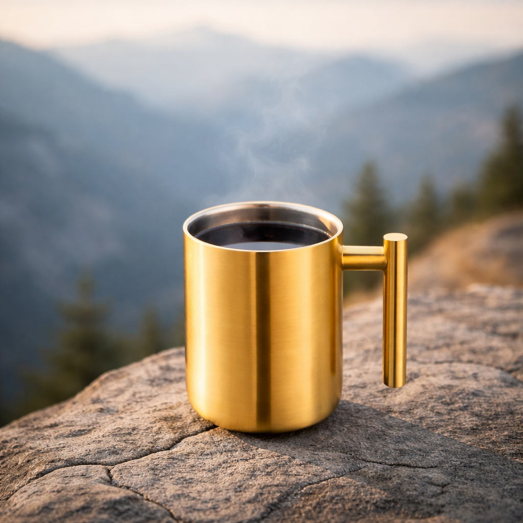 Wilmax Doppelwandiger Becher 350 ml Gold aus Edelstahl