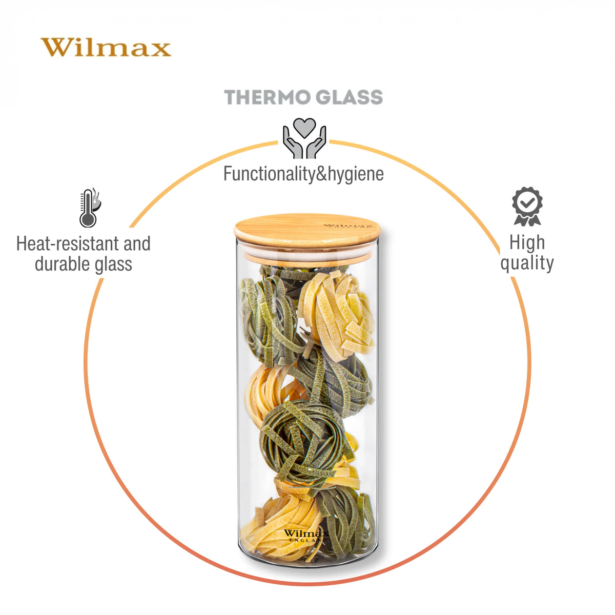 Wilmax Vorratsglas 2000 ml mit Bambusdeckel Transparent
