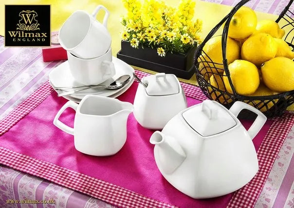 Wilmax Zuckerdose 340 ml und Milchkännchen 300 ml 2-teilig Weiß aus Porzellan