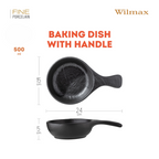 Wilmax Backform mit Griff 24 × 15 cm 500 ml Schwarz aus Porzellan