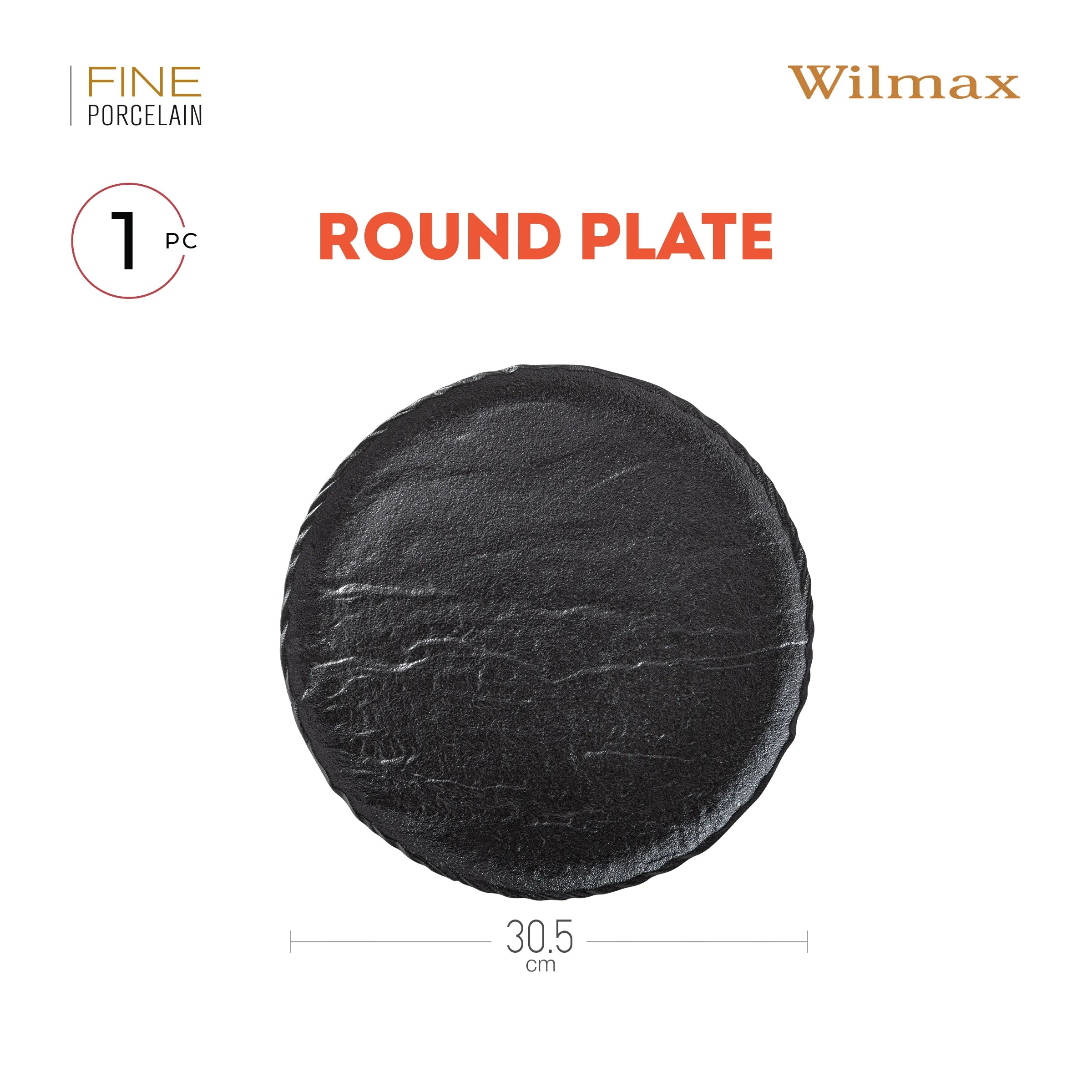 Wilmax Runde Servierplatte 30 cm Schwarz aus Porzellan