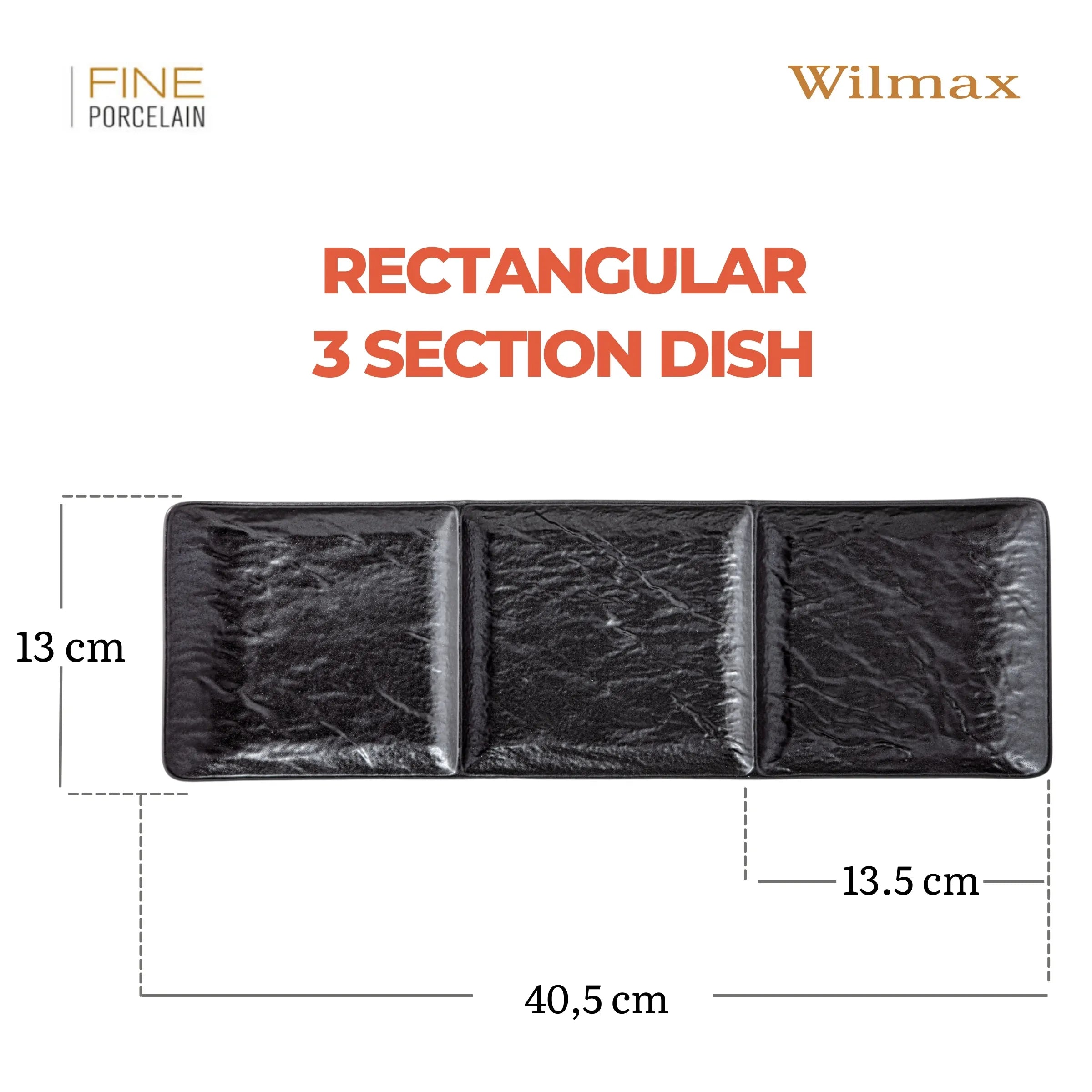 Wilmax Rechteckige Teller 40,5 × 13 cm Schwarz aus Porzellan