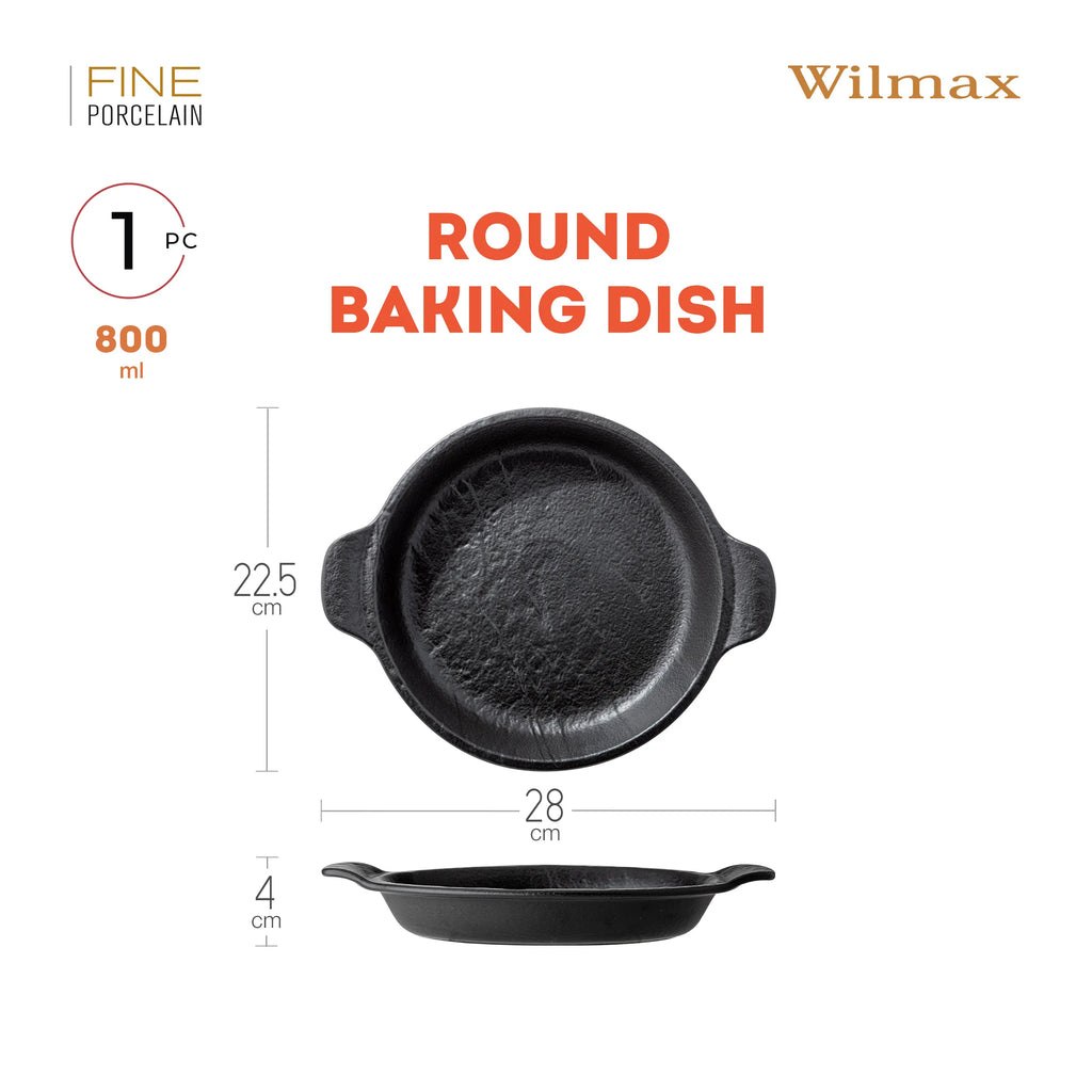 Wilmax Runde Backform 800 ml Schwarz aus Porzellan
