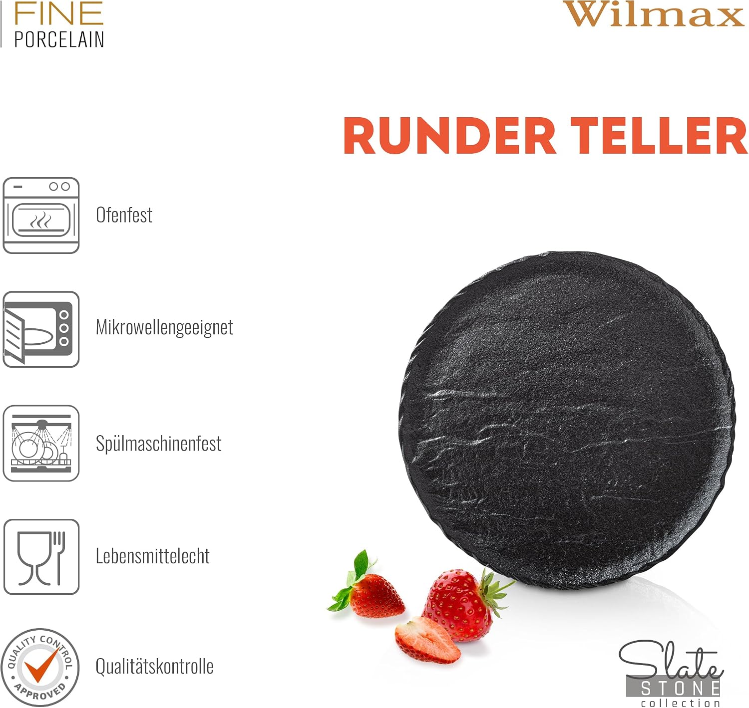 Wilmax Runder Teller 15,5 cm 6er-Set Schwarz aus Porzellan