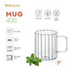 Wilmax Hitzebeständiger Glasbecher mit Henkel 400 ml Transparent aus Glas