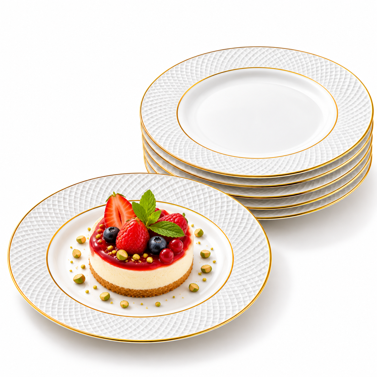 Wilmax Teller 18 cm 6er-Set Weiß mit Goldrand aus Porzellan