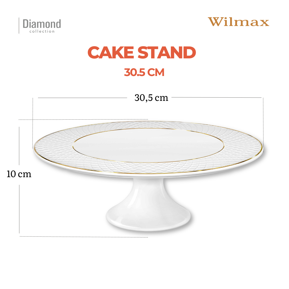 Wilmax Tortenständer 30,5 × 10 cm Weiß mit Golddekor aus Porzellan