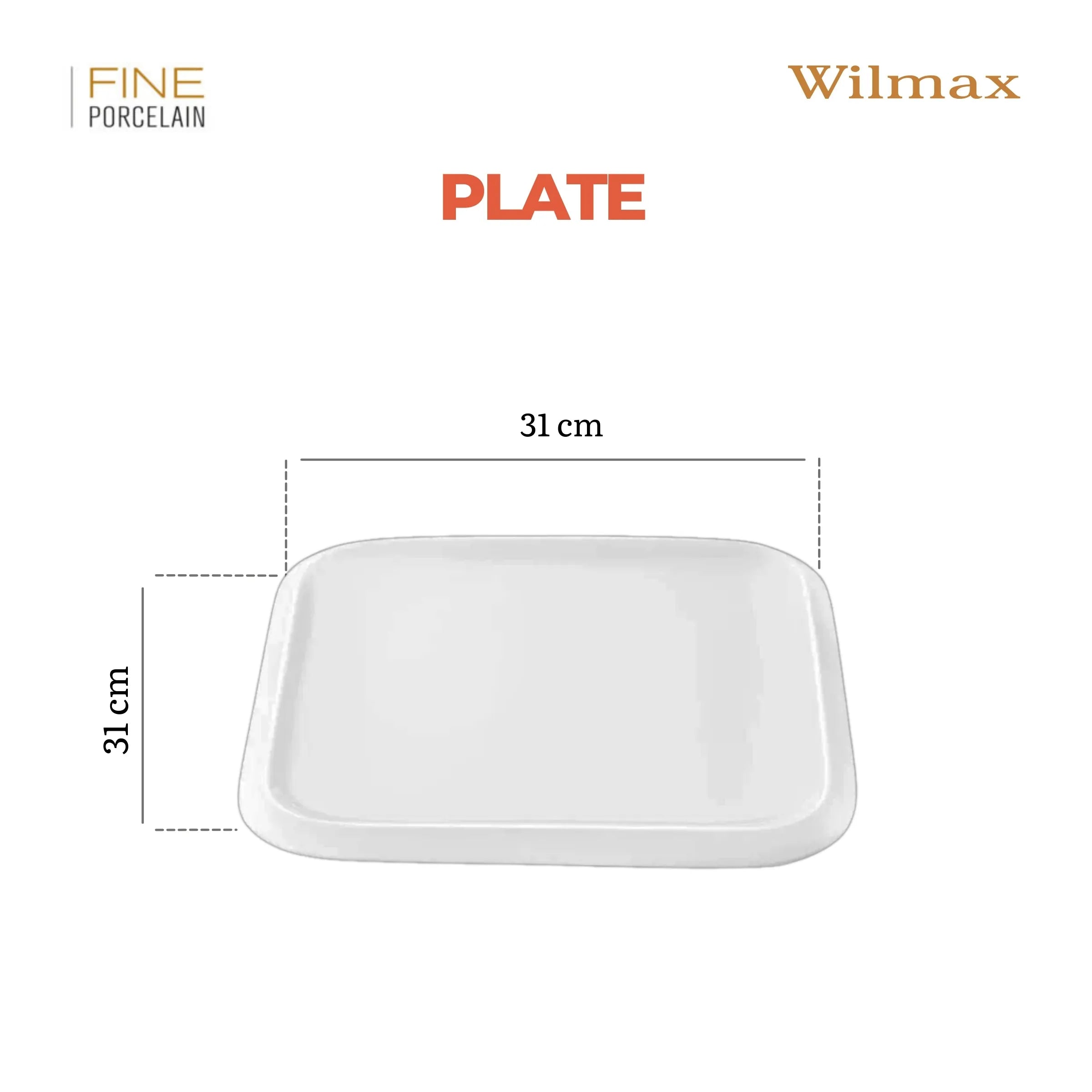 Wilmax Quadratische Servierplatte 31 × 31 cm Weiß aus Porzellan