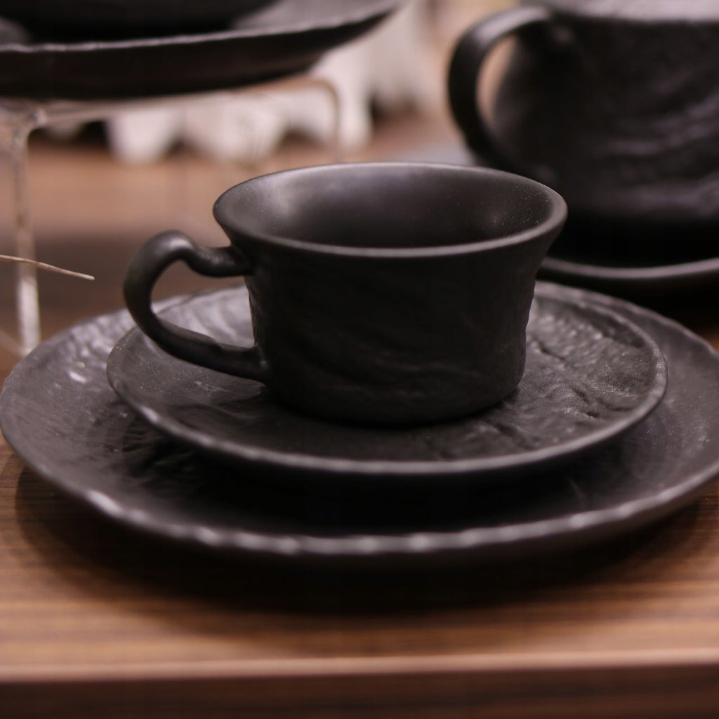 Wilmax Tasse mit Untertasse 250 ml Schwarz aus Porzellan