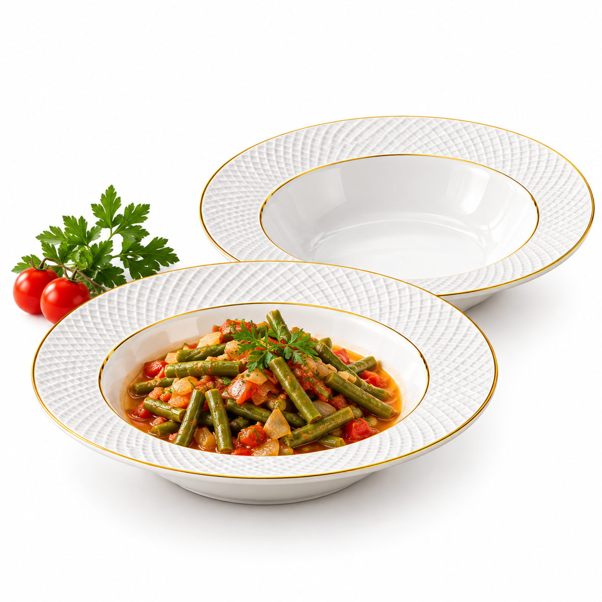 Wilmax Tiefer Teller 22,5 cm 2er-Set Weiß mit Goldrand aus Porzellan