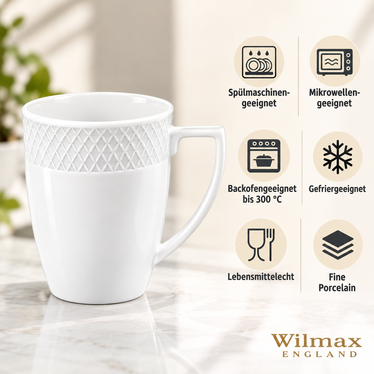 Wilmax Becher 450 ml 2er-Set Weiß aus Porzellan