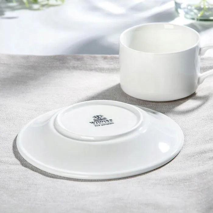 Wilmax Tasse mit Untertassen 160 ml 2er-Set Weiß aus Porzellan