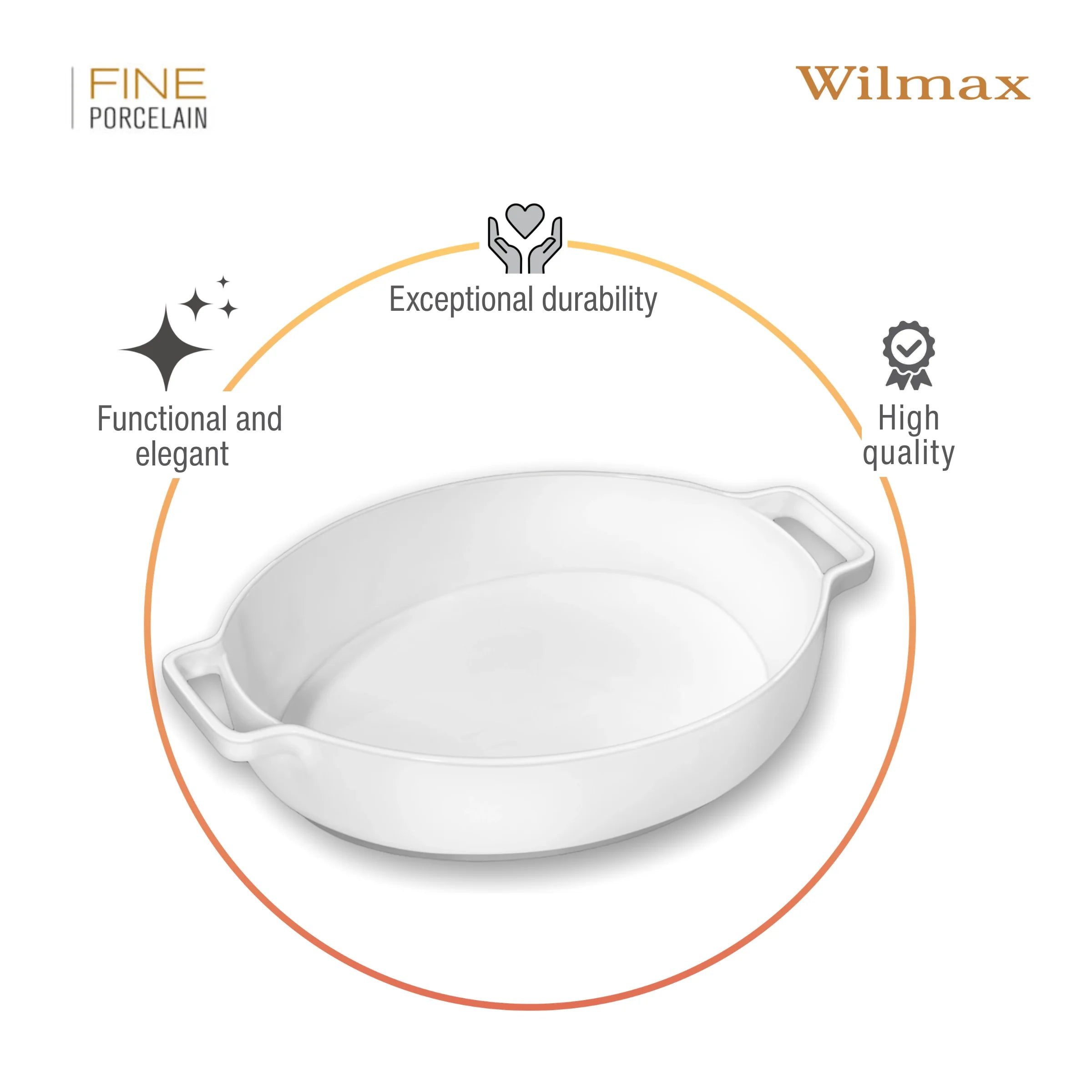 Wilmax Auflaufform mit Griffen 1650 ml Weiß aus Porzellan