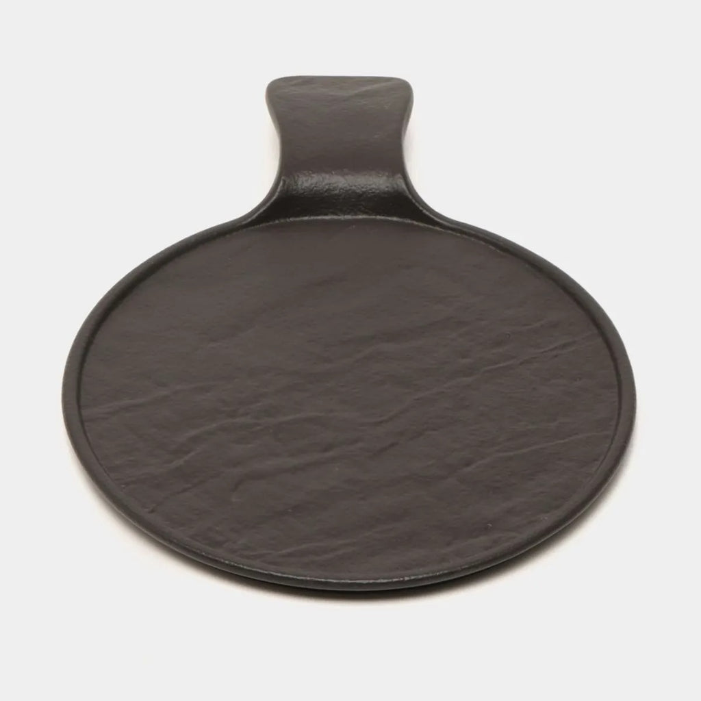 Wilmax Runde Servierplatte mit Griff 30,5 × 21,5 cm Schwarz aus Porzellan