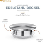 Wilmax Krug 1500 ml mit Edelstahldeckel und Filter Transparent aus Thermoglas
