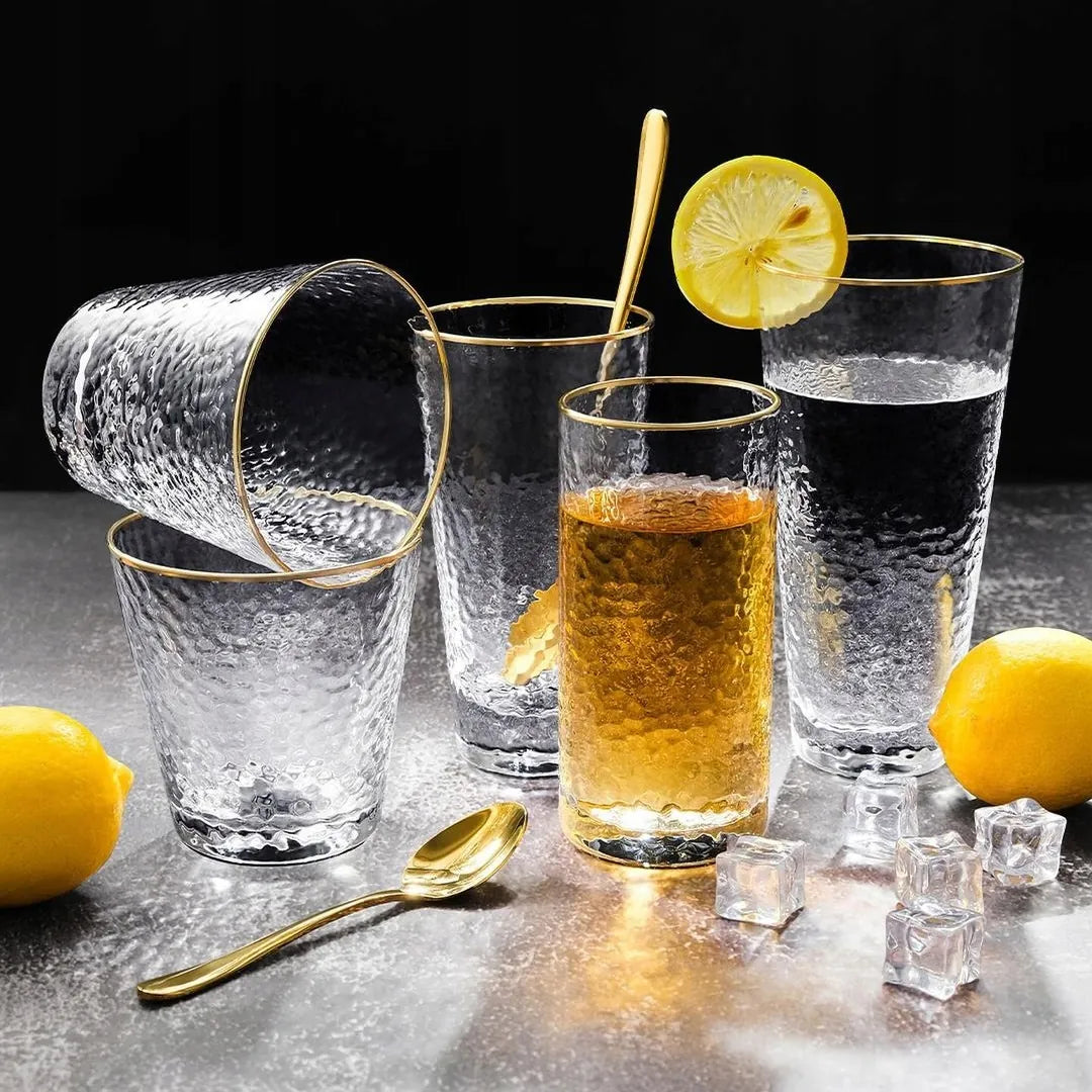 Wilmax Gehämmertes Glas 290 ml Transparent mit Goldrand aus Borosilikatglas