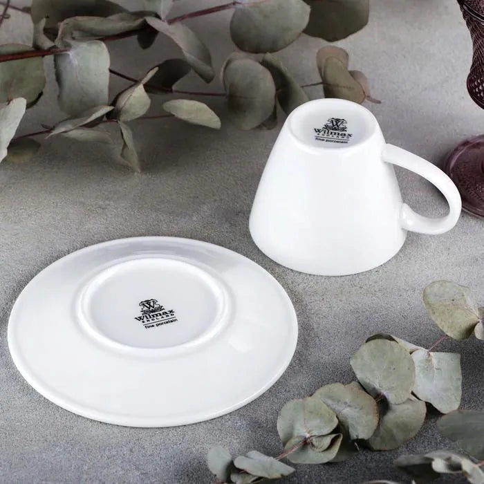 Wilmax Tasse mit Untertassen 180 ml 2er-Set Weiß aus Porzellan
