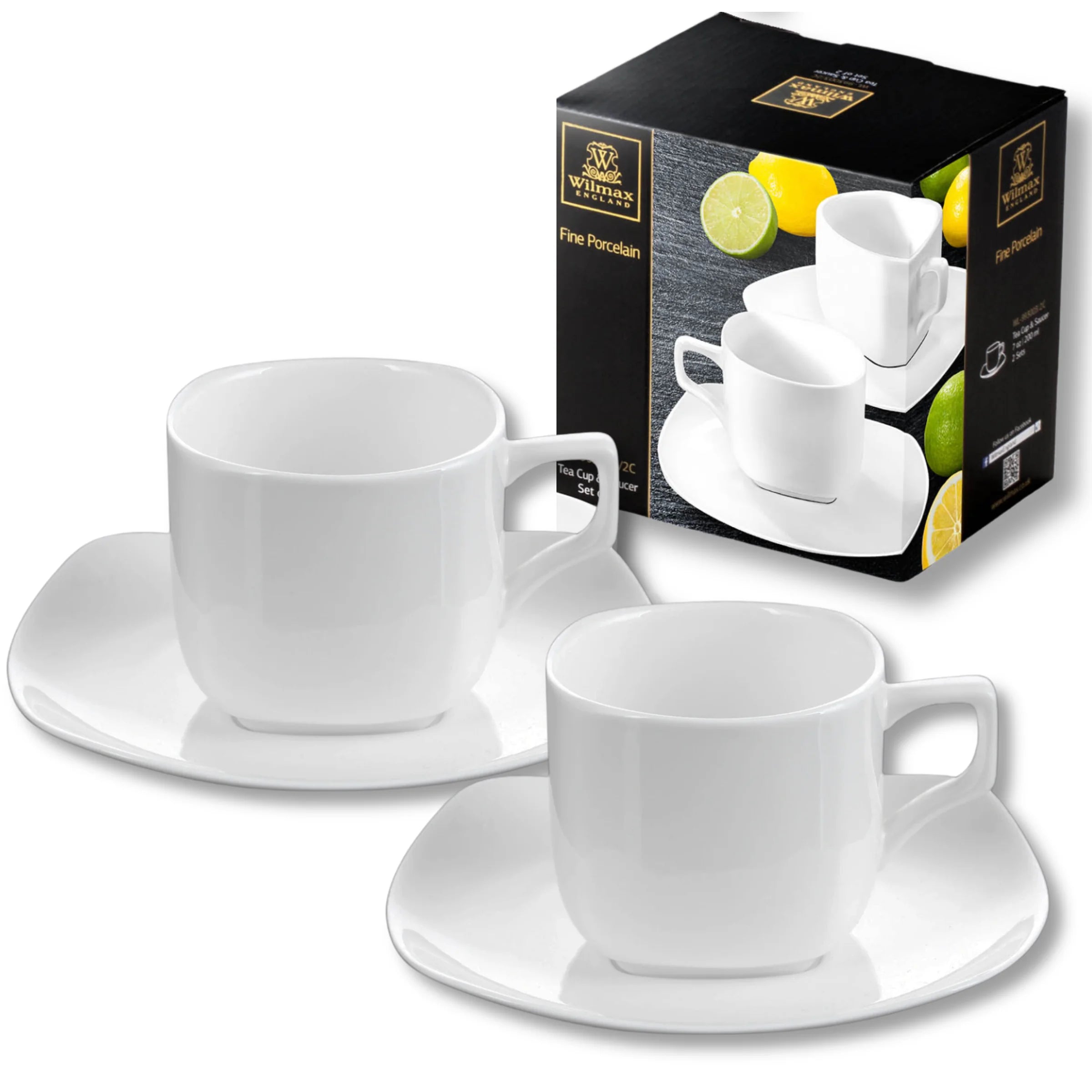 Wilmax Tasse mit Untertassen 200 ml 2er-Set Weiß aus Porzellan