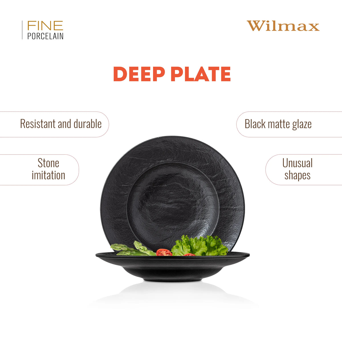 Wilmax Tiefer Teller 25,5 cm 350 ml Schwarz aus Porzellan