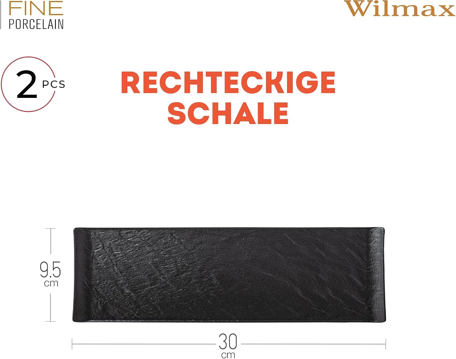 Wilmax Servierplatte 30 × 9,5 cm 2er-Set Schwarz aus Porzellan