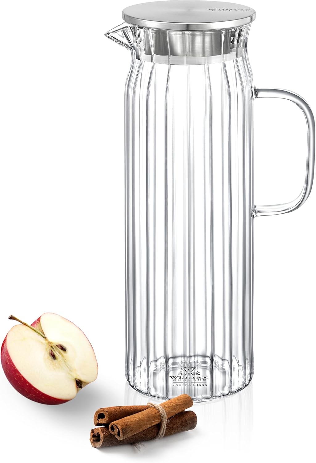 Wilmax Krug 1500 ml mit Edelstahldeckel Transparent aus Thermoglas