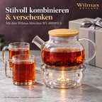 Wilmax Teekanne 950 ml mit Federfilter und Bambusdeckel Transparent aus Thermoglas