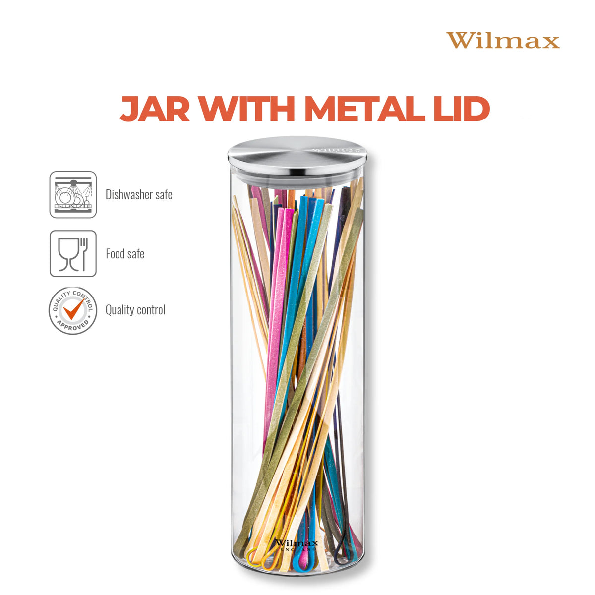 Wilmax Vorratsglas 2000 ml mit Edelstahldeckel Transparent
