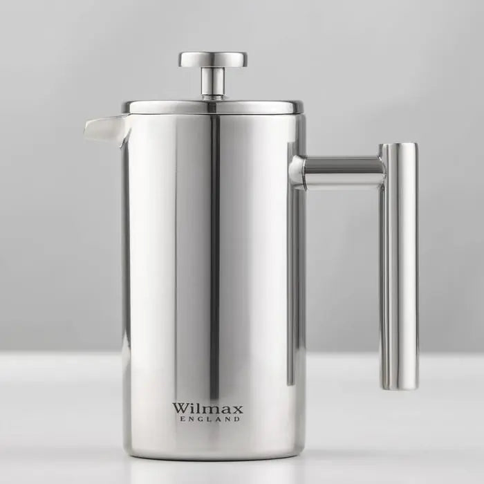 Wilmax Doppelwandige French Press 1000 ml Silber aus Edelstahl